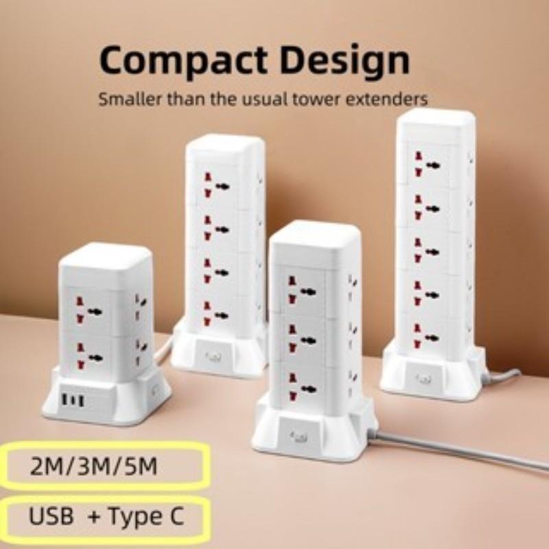 2/3 Layer Surge Protector Tower Power Receptacle Automatic Overloaded Switch Socket Board 2/3/5M Power Cord With Multiple Plugs