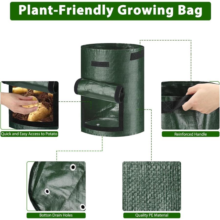 Potato Grow Bags 4 Pack 10 Gallon with Flap and Handles Planter Pots for Onion Fruits Tomato Carrot Green