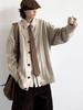 Unisex College Style Striped Knit Sweater for Boys and Girls - Autumn/Winter Long Sleeve Cardigan
