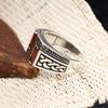 Retro Turkish Handmade Men Ring Vintage Carved Pattern Red Zircon Rings Rock Punk Islamic Muslim Wedding Jewelry
