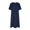 Plus-size Loose Cotton Linen Round Neck Pocket Five-quarter Sleeve Mid-length Dress