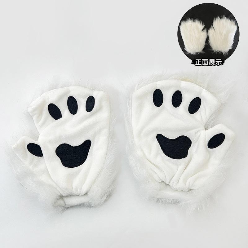Faux Fur Fox Tail Cat Wolf Cosplay Costume Set with Plush Mask Fluffy Paw Gloves for Halloween And Christmas Party Accessories