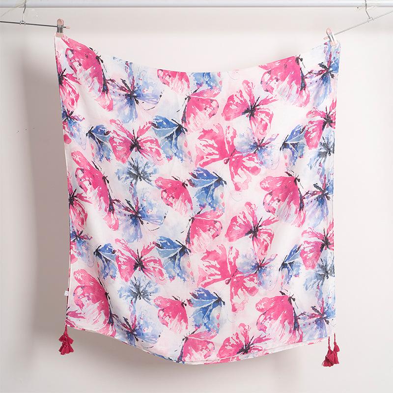 Spain Lovely Branch Floral Tassel Viscose Shawl Scarf High Quality Wrap Pashmina Stole Bufandas Muslim Hijab Sjaal 180*90Cm