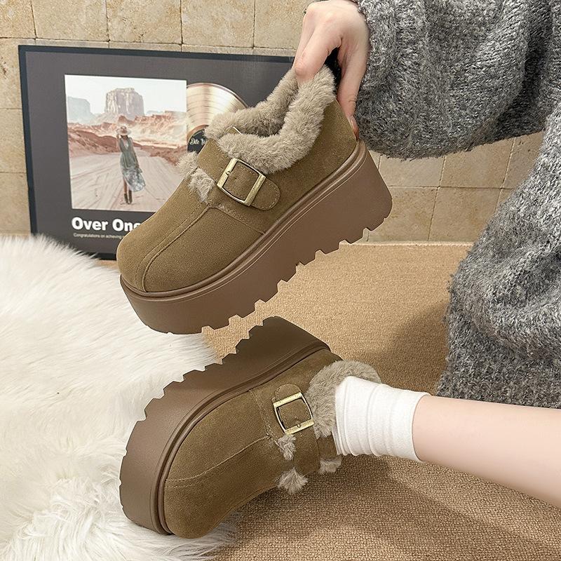 Women's Fashion Lightweight Height-enhancing Thick Soles Winter Warm Fur One Snow Boots Plush Lining Non-slip Casual Sports Cotton Boots Le Fu Shoes
