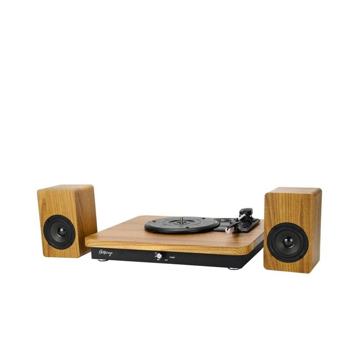 Platine vinyle halterrego av 2 hp extérieurs, rms 2*5w,rca out, bt in, adaptateur inclus , finition laquée noire/asp bois