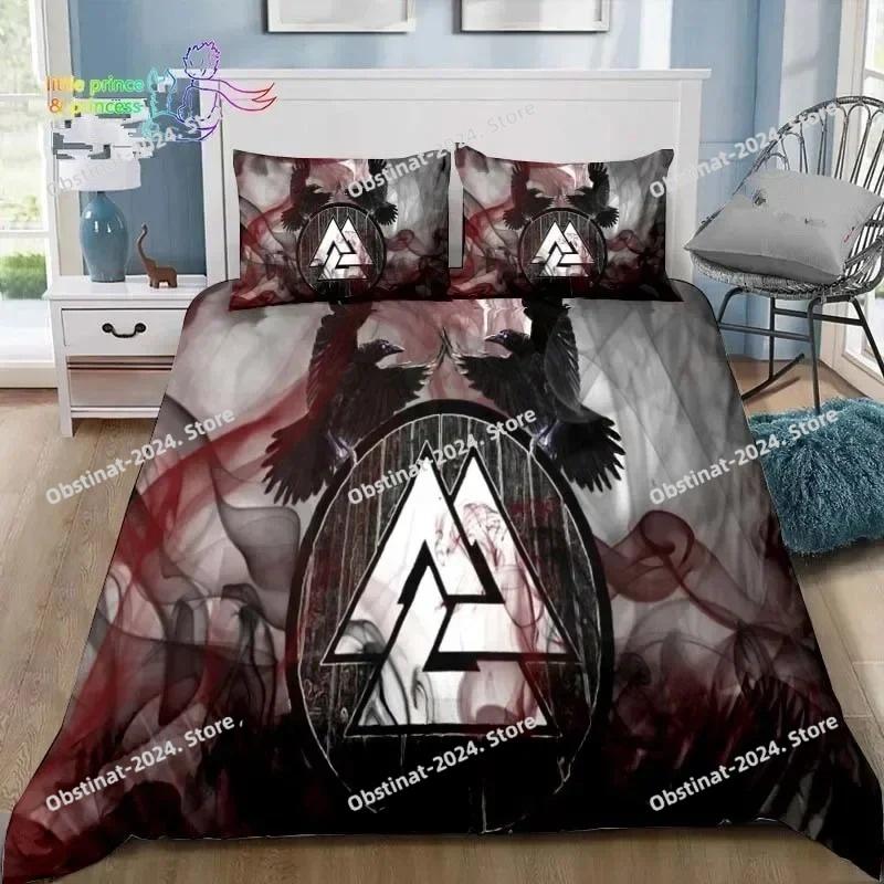 Wikinger Muster Nordische Mythologie Rabe Bettwäsche Set Einzelbett Doppelbett Full Queen King Size Bettwäsche Set Erwachsener Kinder Schlafzimmer 3D Druck