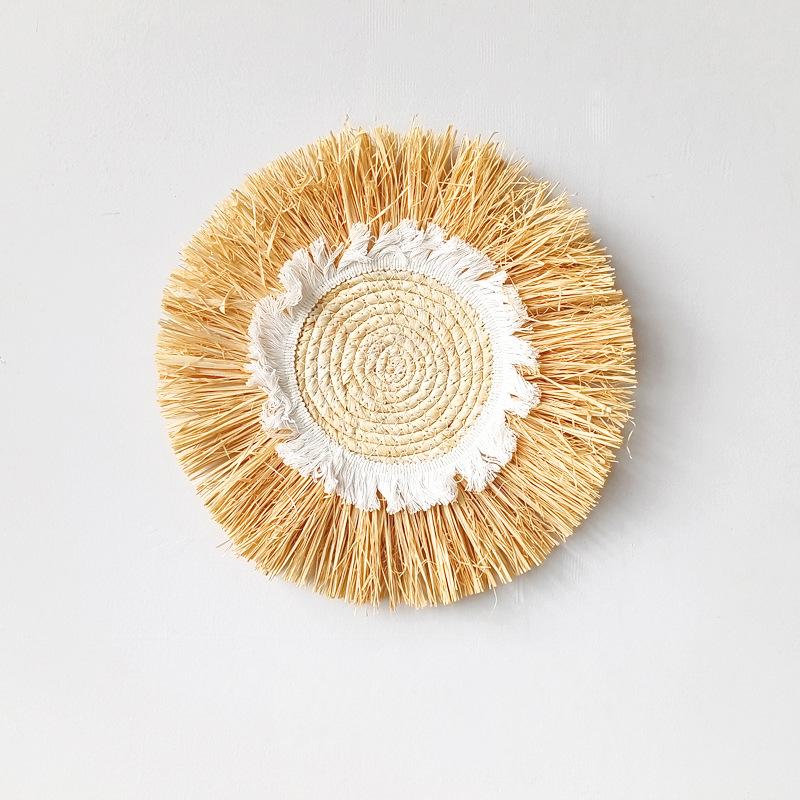 Bohemian Round Woven Straw Wall Decor for Bedroom or Dining Room