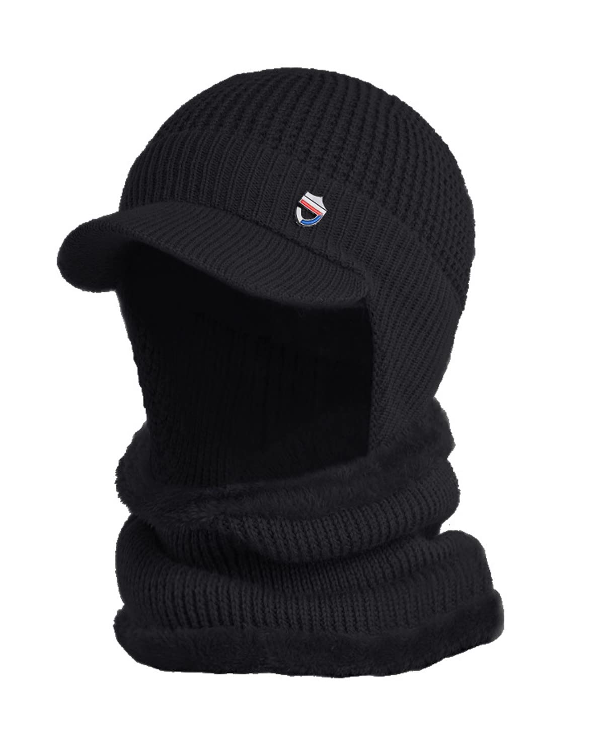 

MC MensCasual MC Knit Golf Knit Cap with Neck and Perfect for Fall and Black Men s 2-Piece Set, Fleece-Lined Warmer, Earmuffs, Brim, Winter,