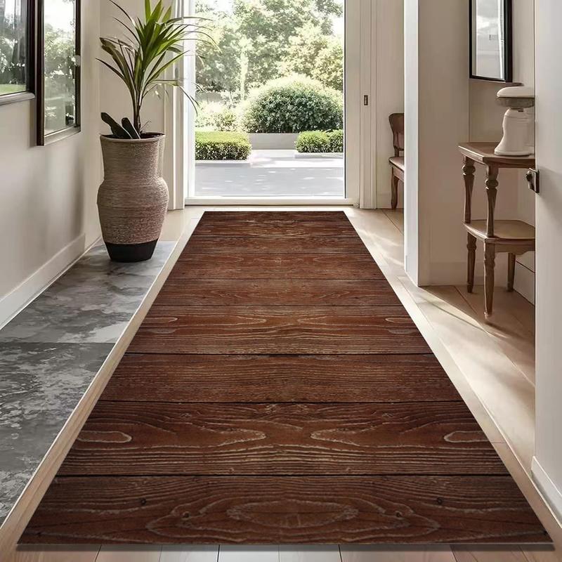 Dark Brown Wood Grain Runner Rug
