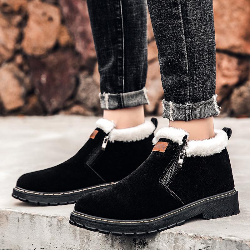 Módní černé pánské boty Designérské zimní boty Pánské teplé krátké plyšové ležérní kozačky s kožešinou Pánské zipové sportovní boty222