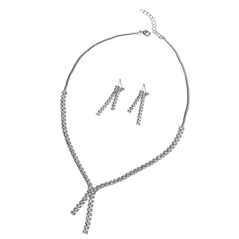 Diamond necklace set jewelry retro high-end fringed earrings women's simple and versatile jewelry