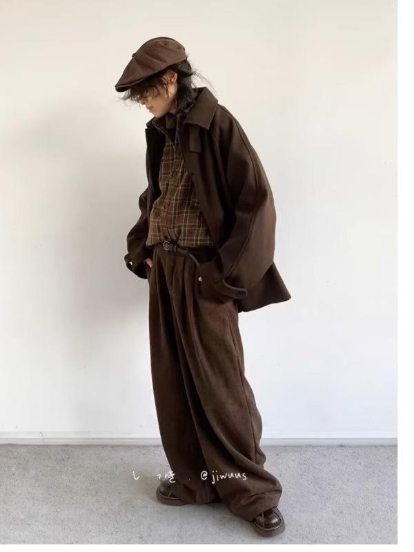 Unisex Retro Japanese Woolen Coat - Single-Breasted, Loose Fit, Raglan Sleeve