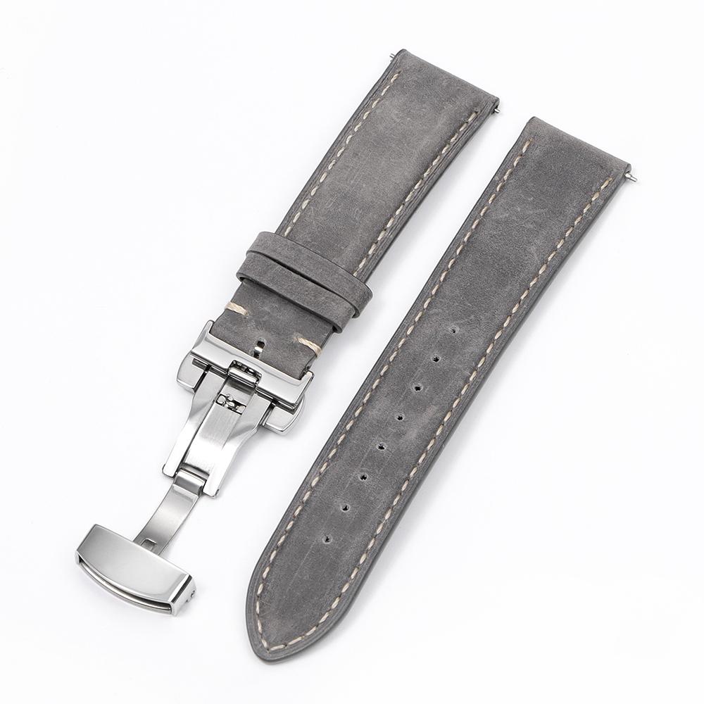Cowhide Leather Watch Strap Butterfly Clasp Quick Release Bracelet 14/16mm 18mm 20mm 22mm 24mm for Samsung Galaxy Watch 7/6/5/4