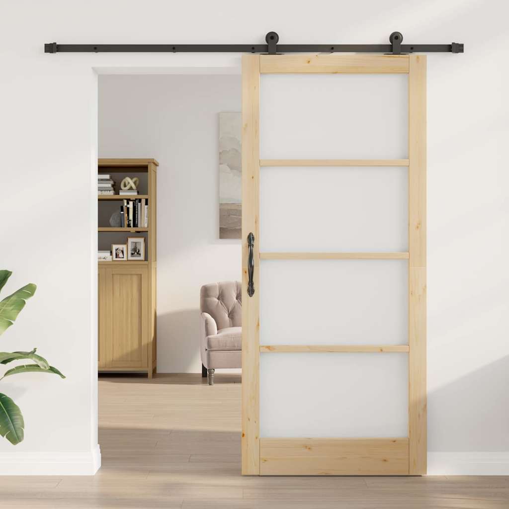 ORKDAL Sliding Door Natural 93 x 211 cm Solid Pine Wood and Glass