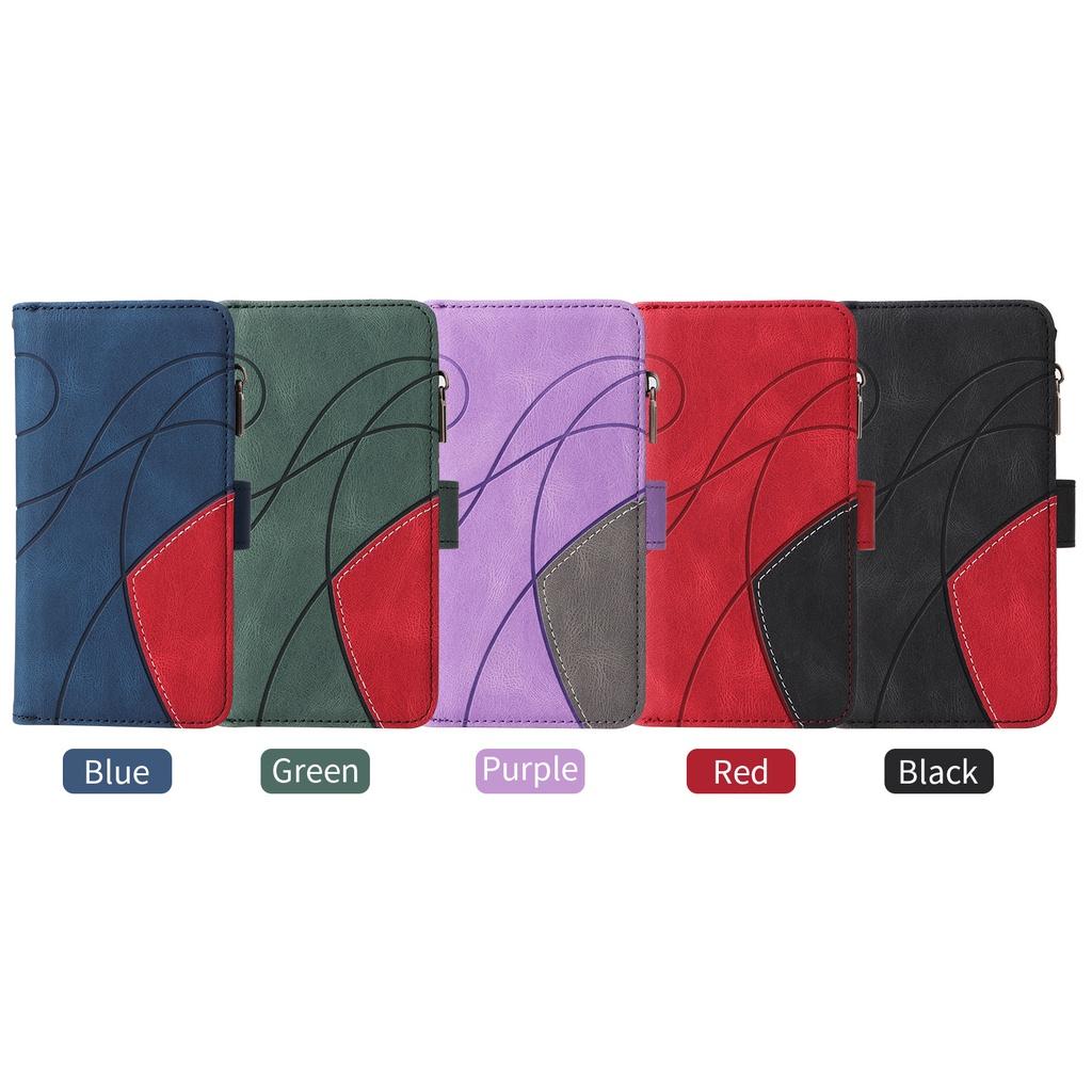 Stylish Dual-color Nine-card Zipper Case With Card Holder And Stand For Samsung A14