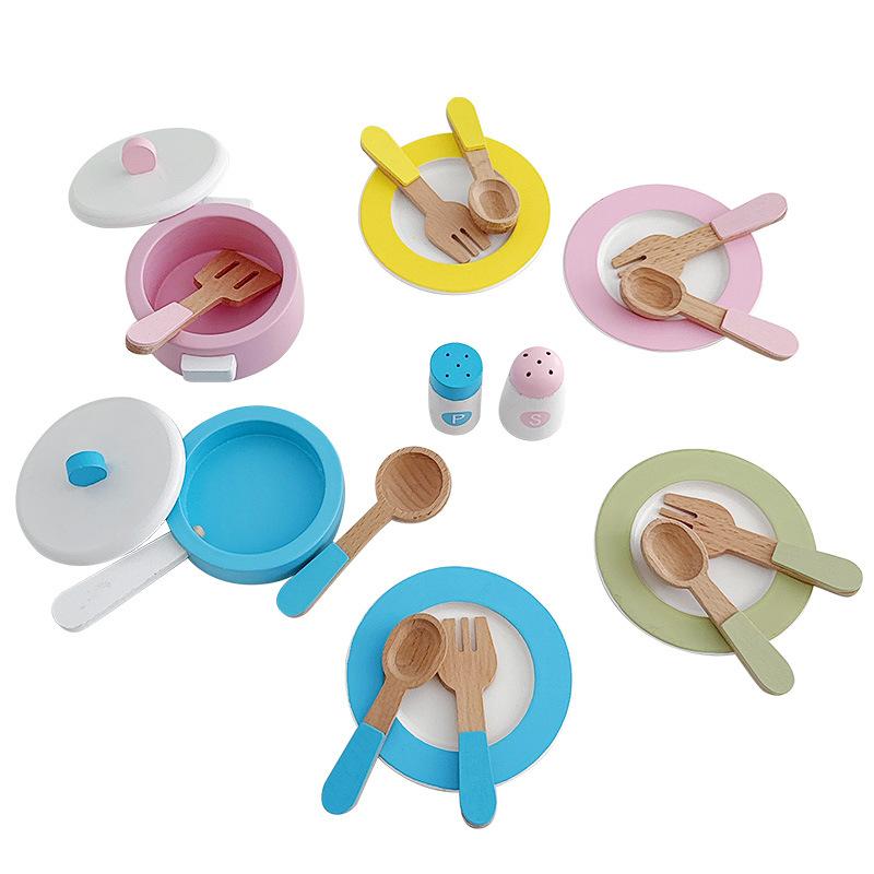 Children's Wooden Puzzle Scene Simulation Playing House Cutting Cooking Afternoon Tea Tableware Set Kitchen Set Toys