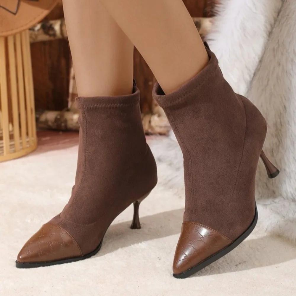 Fashion 2024 Winter Women Boots Genuine Leather Ankle Boots Pointed Toe Stiletto Boots High Heels Leather Shoes Ladies Shoes Thin Heels