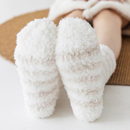 1 para skarpetek podłogowych w paski, rozciągliwe, miękkie, do połowy łydki, odporne na zimno, wygodne, zimowe, termiczne, damskie, domowe, kapcie, skarpetki do spania