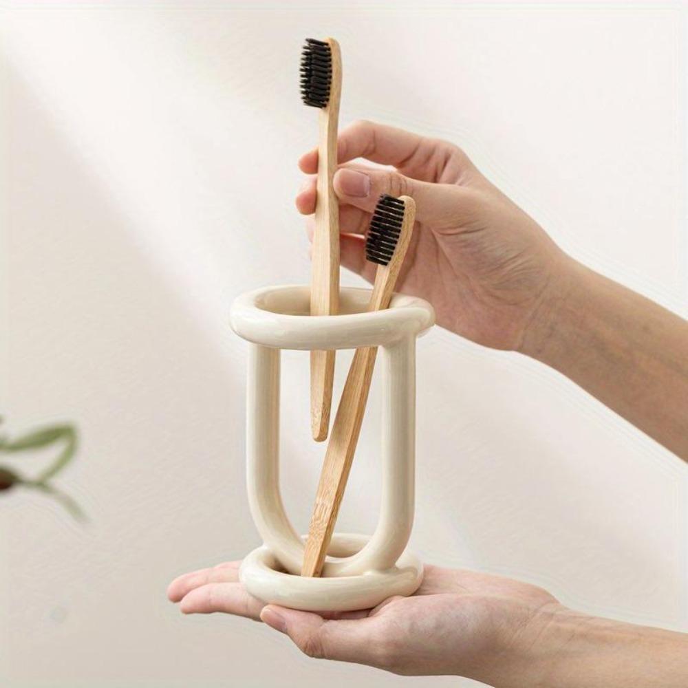 1PC Exquisite Ceramic Toothbrush Holder, Knife and Fork Tableware Storage, Desktop Storage Cylinder, Personalized Desktop Decoration of B & B