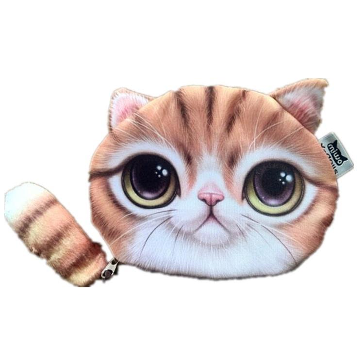 3D Print Tail Coin Bag Compact Handbag Women Girls Cute Cat Wallet Purse