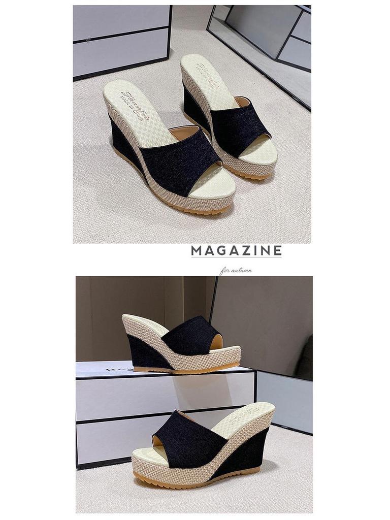2024 Stylish European & American One-Strap Wedge Platform Slides: Plus-Size, Open-Toe Women's High Heel Slippers