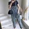 Korean Style Cat Paw Women’s Denim Overalls, Spring/Summer 2026, Cute Loose-Fit Cropped Pants
