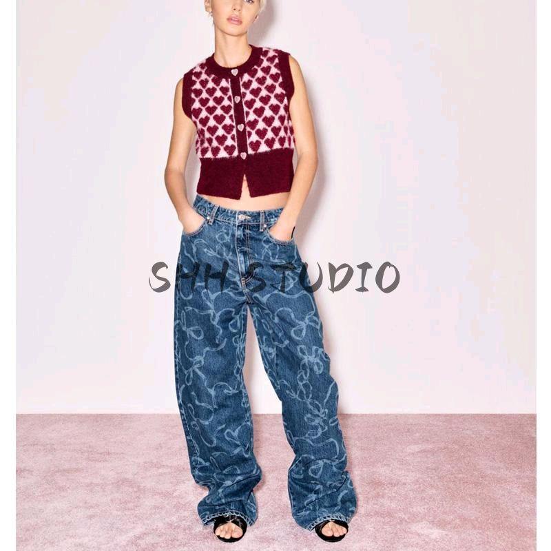 Spring New Women's Clothing Sweet Heart Pattern Jacquard Sleeveless round Neck Knitting Vest 4331017