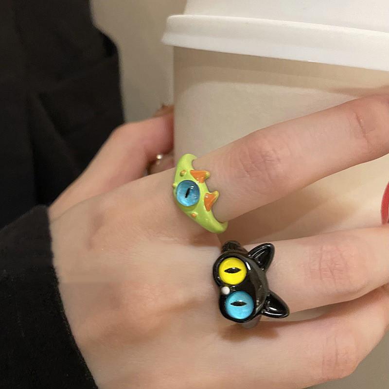Black Cat Eyecatching Monster Design Ring Artistic Cartoon Accessory For Distinctive Women