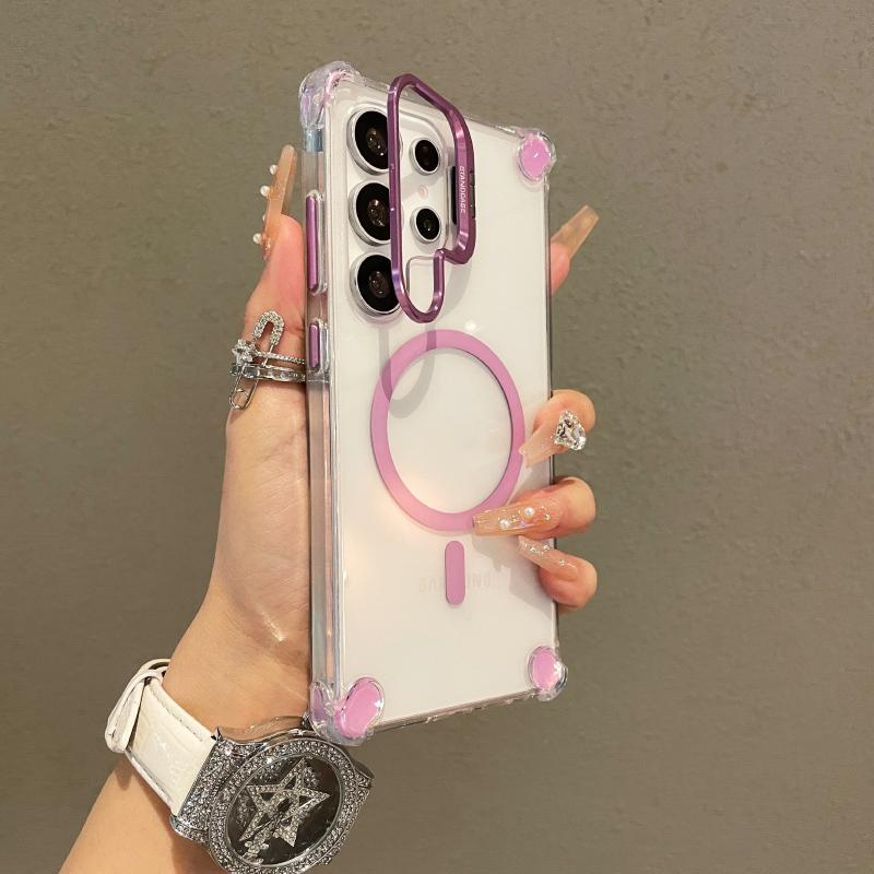 

Для Magsafe Магнитный Кронштейн для Объектива Четырехугольный Противоударный Бампер Чехол для Телефона Для Samsung S25 Ultra S23 S24 Ultra Акриловая Задняя Крышка Galaxy S23 Ultra фиолетовый