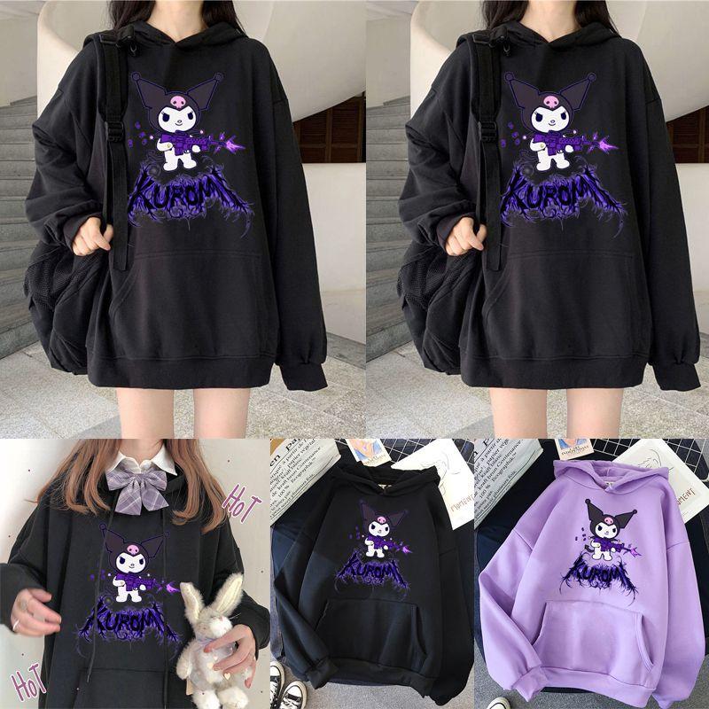 Kawaii Kuromi Hoodie With Grunge Gothic Punk Cartoon Print For Harajuku Fashion