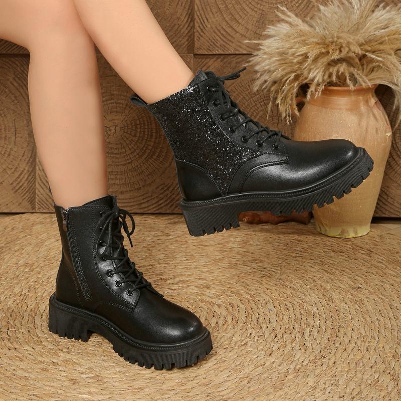 Winter Thick Bottom Boots Female Warm Thickened Short Boots Waterproof Soft Leather Cotton Flat Shoes Snow Boots Women 42