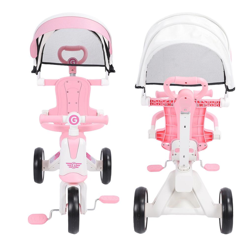 Baby Tricycle with   Parents Push Handle Music Light Folding Canopy Toddler Kids Trike for 18 Month to 5 Years Boys Girls