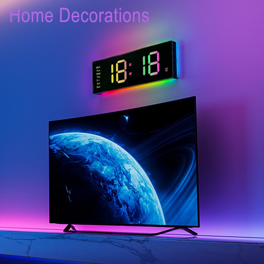 LED Wall Clock Digital Alarm Clock with Remote Control Night Light Mood Lighting for Living Room Classroom Office Home Decor