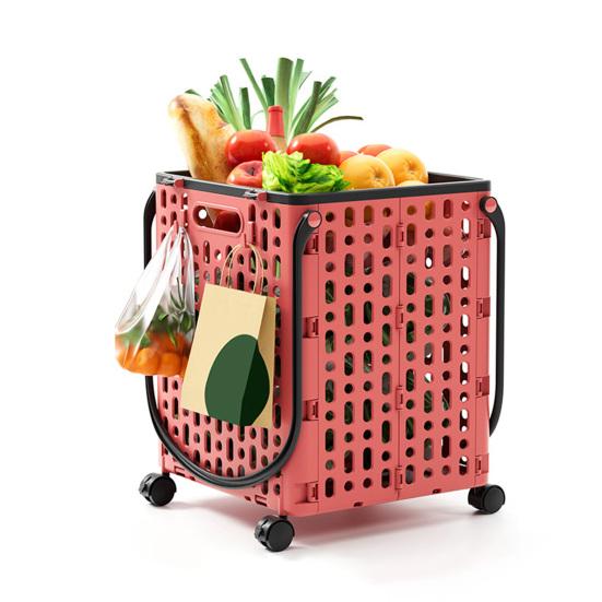 Folding Shopping Cart Collapsible Utility Cart with 360-Degree Swivel Wheels Lightweight Foldable Rolling Cart with Hooks for Grocery Shopping Laundry