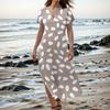 Women Summer Floral Dress Short Sleeve Beach Dress With Pockets Casual V-Neck Split Long T-Shirt Dress Travel Vacation