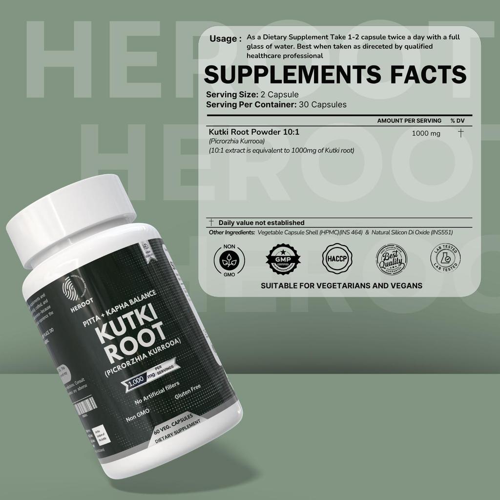 Kutki Capsules | Picrorhiza Kurroa | 60 Count | Veg Capsules