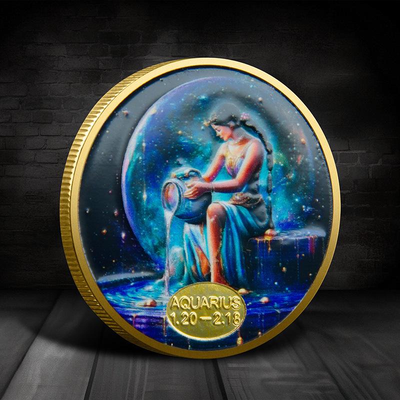 Evropské a americké zodiacové pamětní mince, mince osázené diamanty, Tarot přání pro Slunečního boha, zlaté a stříbrné mince, ozdoby