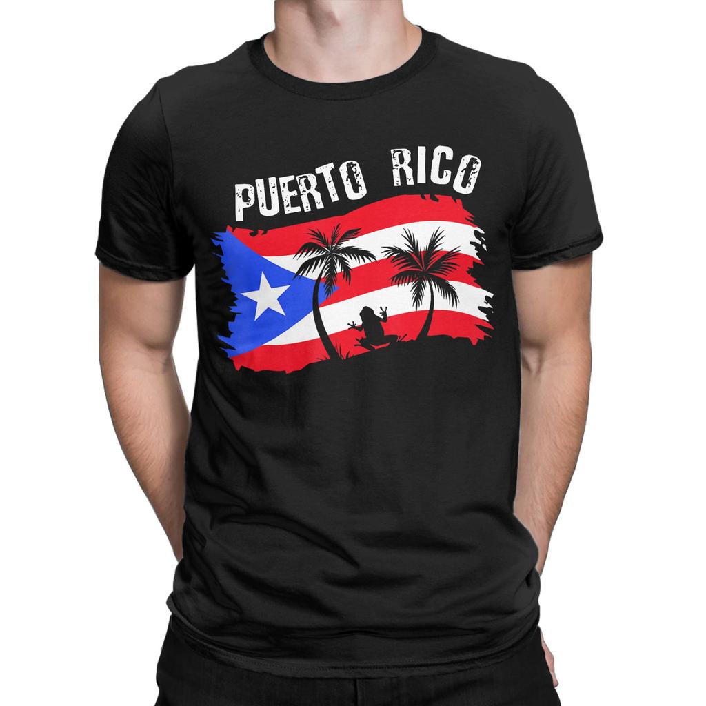 Coqui Frog Puerto Rico Flag Puerto Rican TShirt for Men Round Neck Cotton T Shirt  Short Sleeve Tee Shirt Big Size Clothing