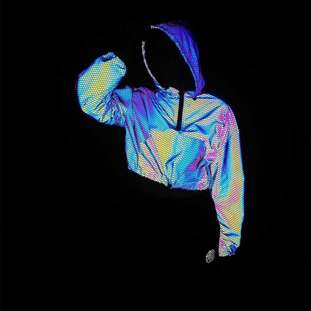 Jacket Hooded Street Coat Fashion Radium Reflective Coat Pattern Total Reflective Jacket Hoodie Reflective Jacket Men's and Women's Original Sleeper