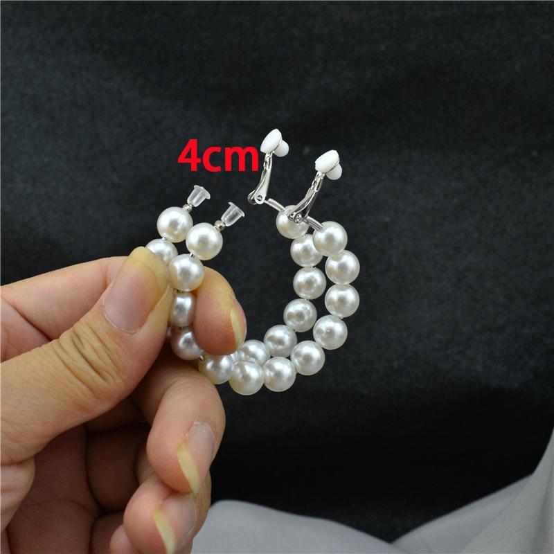 Fashion Exaggerated White Pearl Clip on Earrings Non Pierced for Women Elegant Large Trend Circle Hoop Earrings Party Jewelry