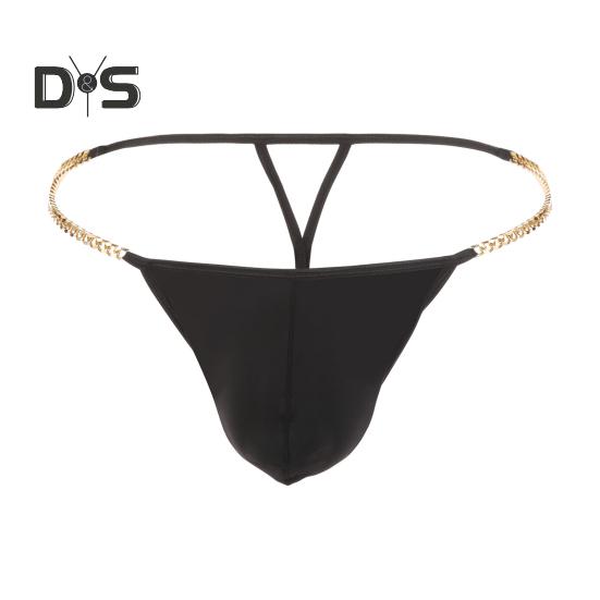 Men Thong Ice Silk Underwear Sexy G-Strings Metal Chains Hollow Out Comfortable Briefs Slim Fit High Elasticity Panties