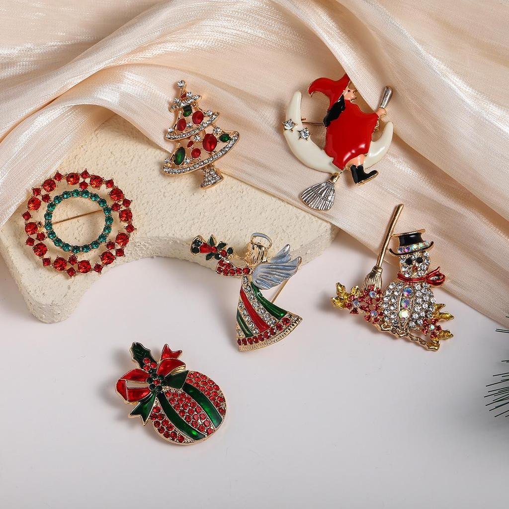 Trendy Christmas Rhinestone Brooch Set: Snowman, Angel & Witch Corsage Pins