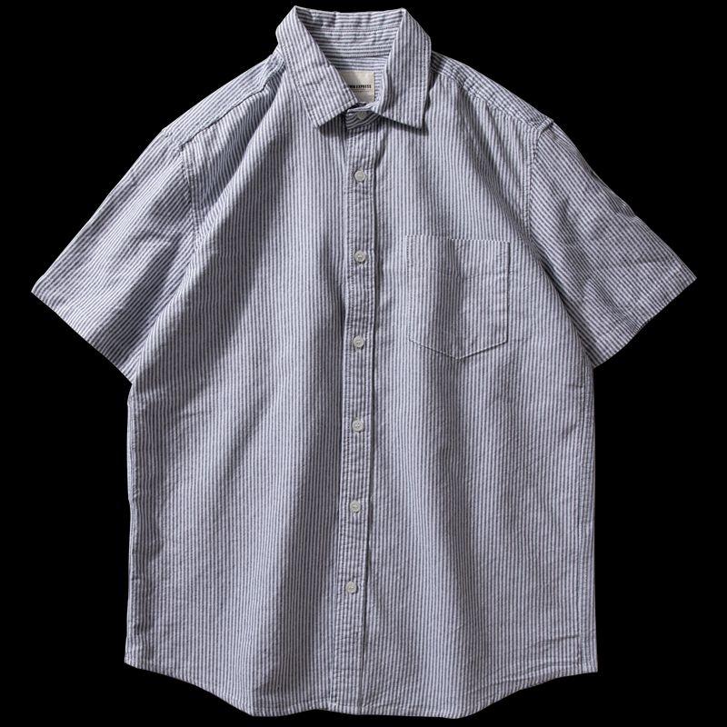 Striped Short-Sleeved Shirt Men's Summer Cotton Oxford Top Simple Japanese Style Artistic Retro Loose Casual Shirt