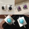 Trendy Geometric Turquoise Pendant Earrings for Women's Personalized Vintage Silvery Plated Holiday Accessories Jewelry