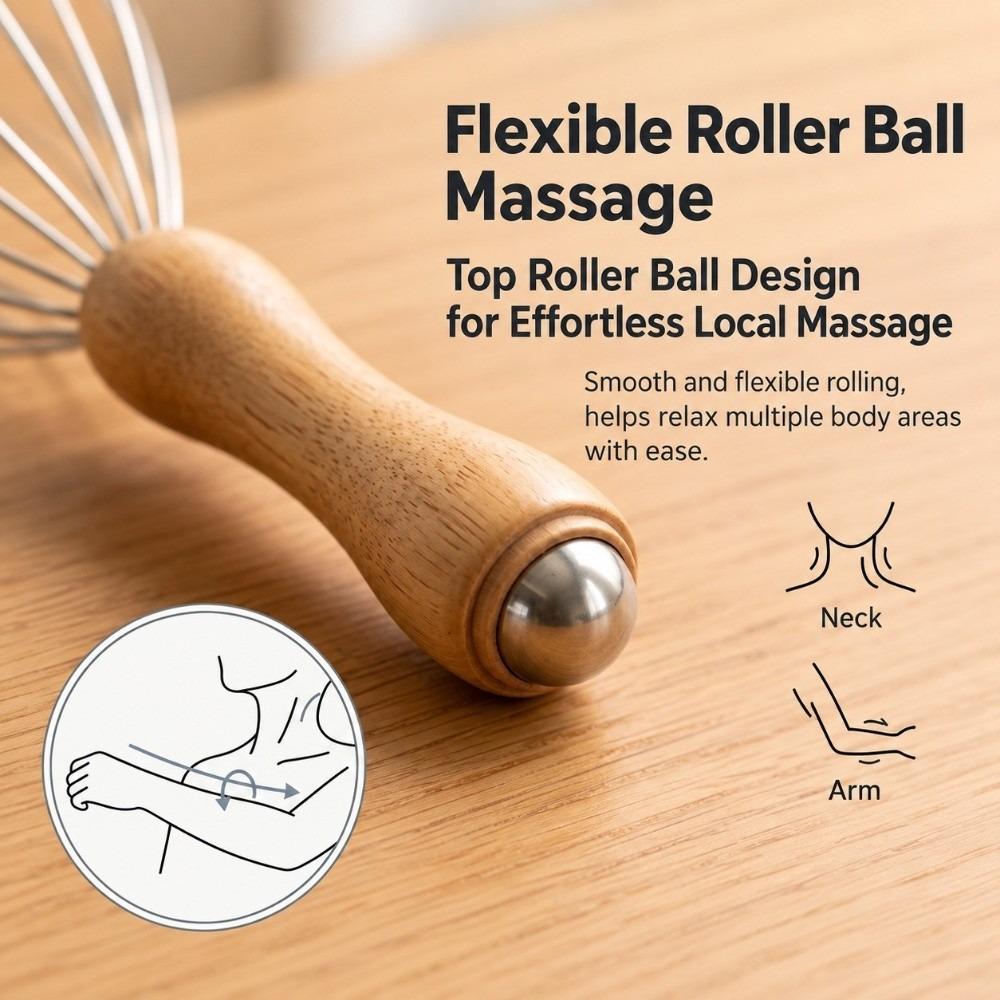 Round Tip Head Massager Wood Handle Head Scratcher Flexible Scalp Relax Tool Home Stress Relief