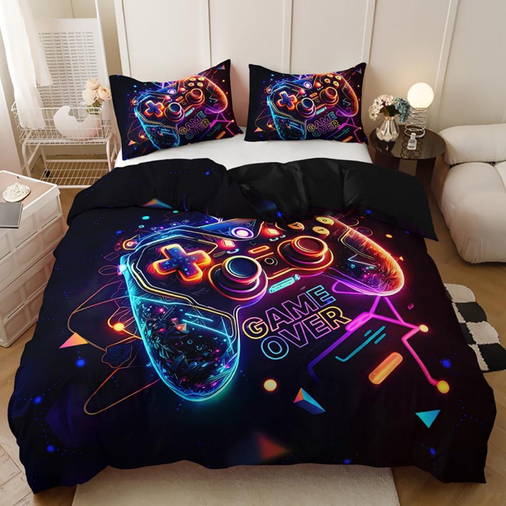3pcs Colored GamePad Printed Bedding Set Cozy Comfortable Duvet Cover Set King Queen Twin Size Birthday Gift Bedroom Decoration