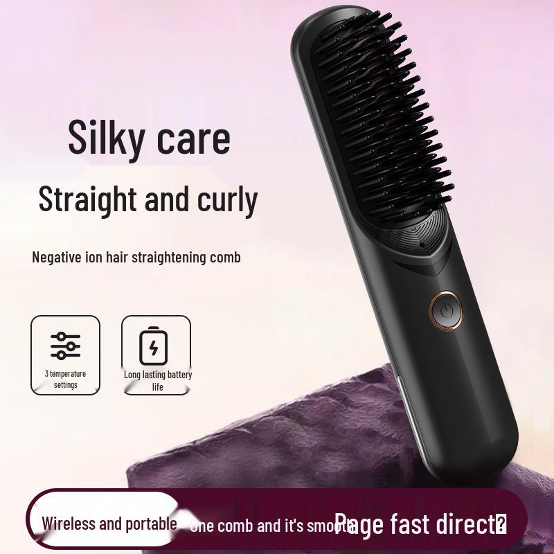 Portable Wireless Straightening Comb with Dual Batteries and Ion Technology - For Hair-Friendly Curling and Frizz Control