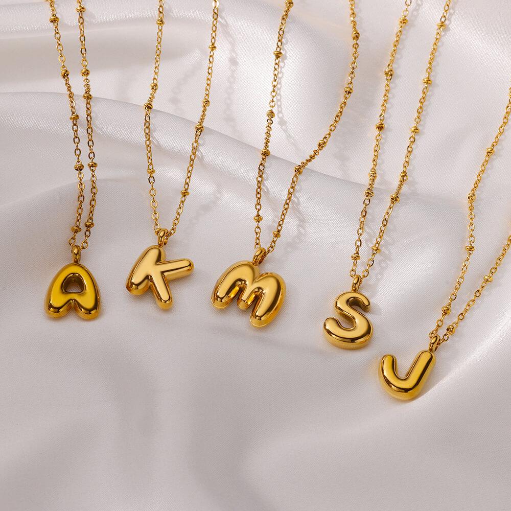 Chunky Initial Letter Stainless Steel Necklaces For Women Gold Color A-Z Letter Necklace Wedding  Fashion Party Jewelry Gift Bff