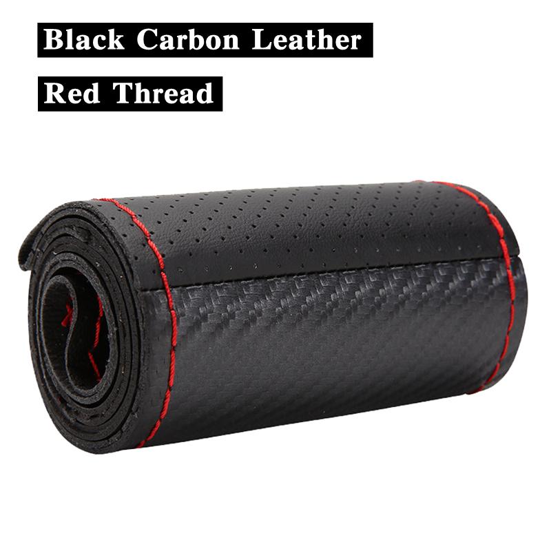 Carbon Fiber Genuine Leather Universal 38cm Handmade Braided Steering Wrap With Needle and Thread Auto Interior
