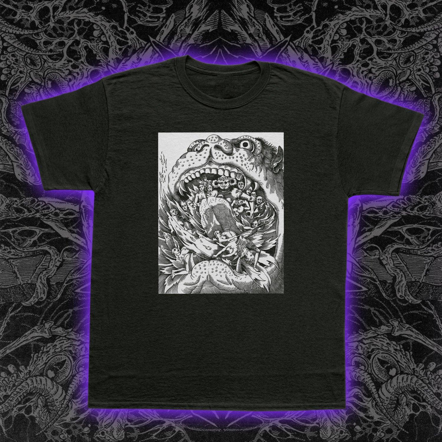 Flaming Hellmouth T-Shirt Mens Womens Tees Top Gothic Horror Graphic Tee Dark Fire Skull Edgy Design M